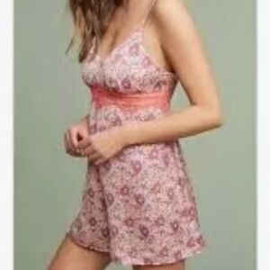 EUC Anthropologie Romper Nightie S Coral Floral